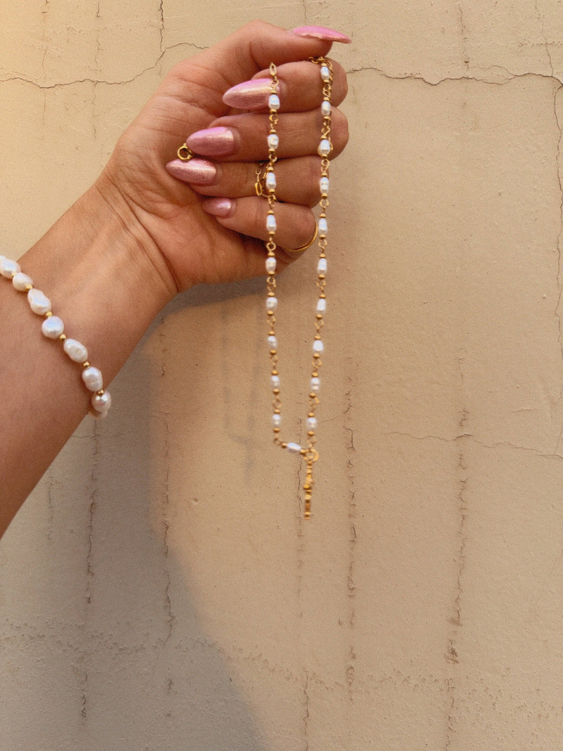 Delicate Pearl Cross Necklace