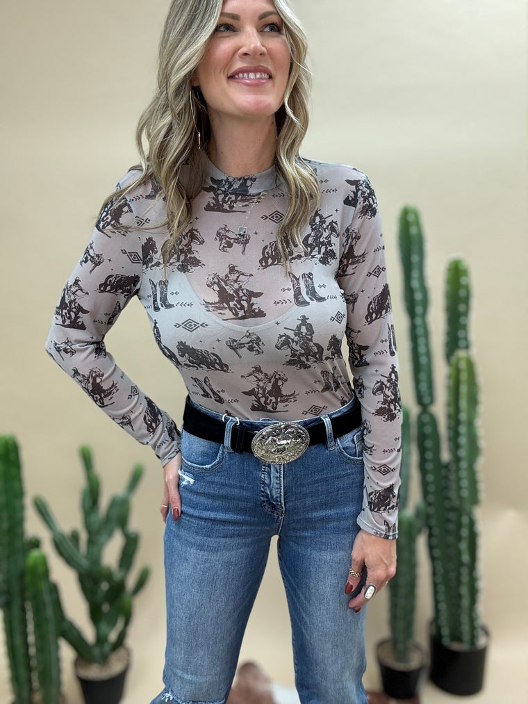 Old West Gray Mesh Long Sleeve