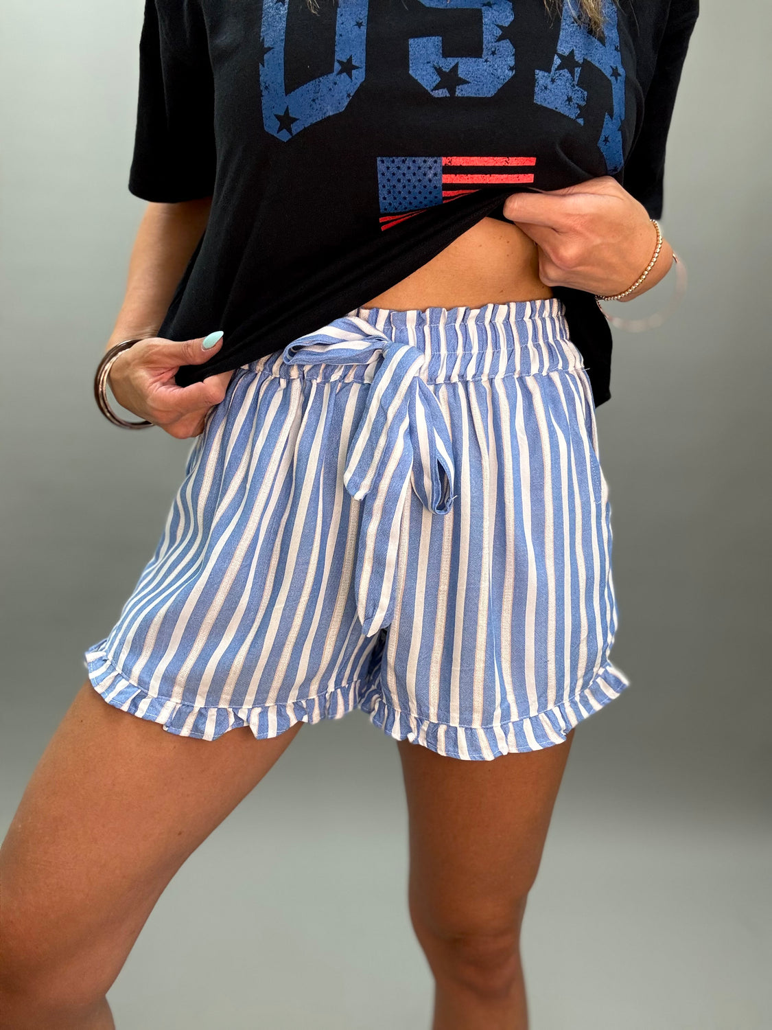 Marina Blue Stripe Ruffle Short