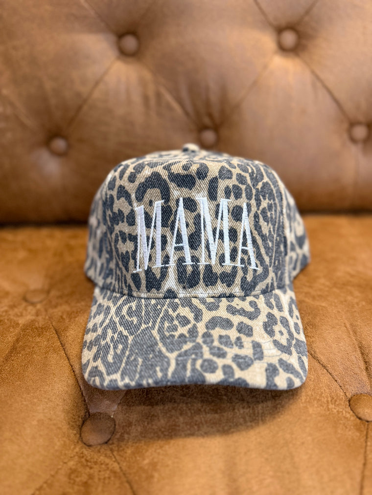 Mama Embroidered Leopard Hat
