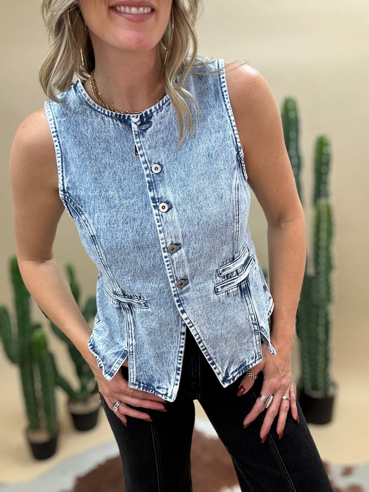 Washed Denim Vest