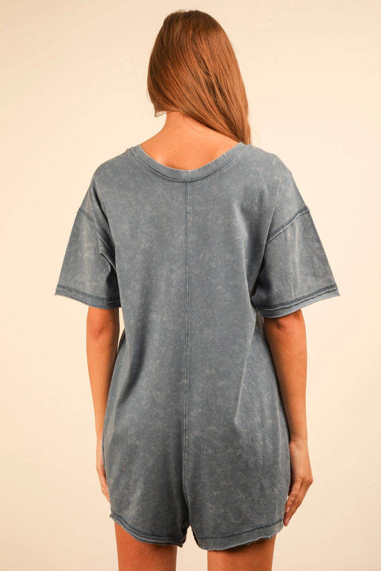 Dusty Blue Mineral Washed T-Shirt Romper