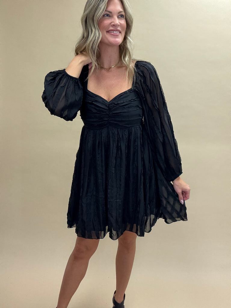Selene Textured Black Mini Dress