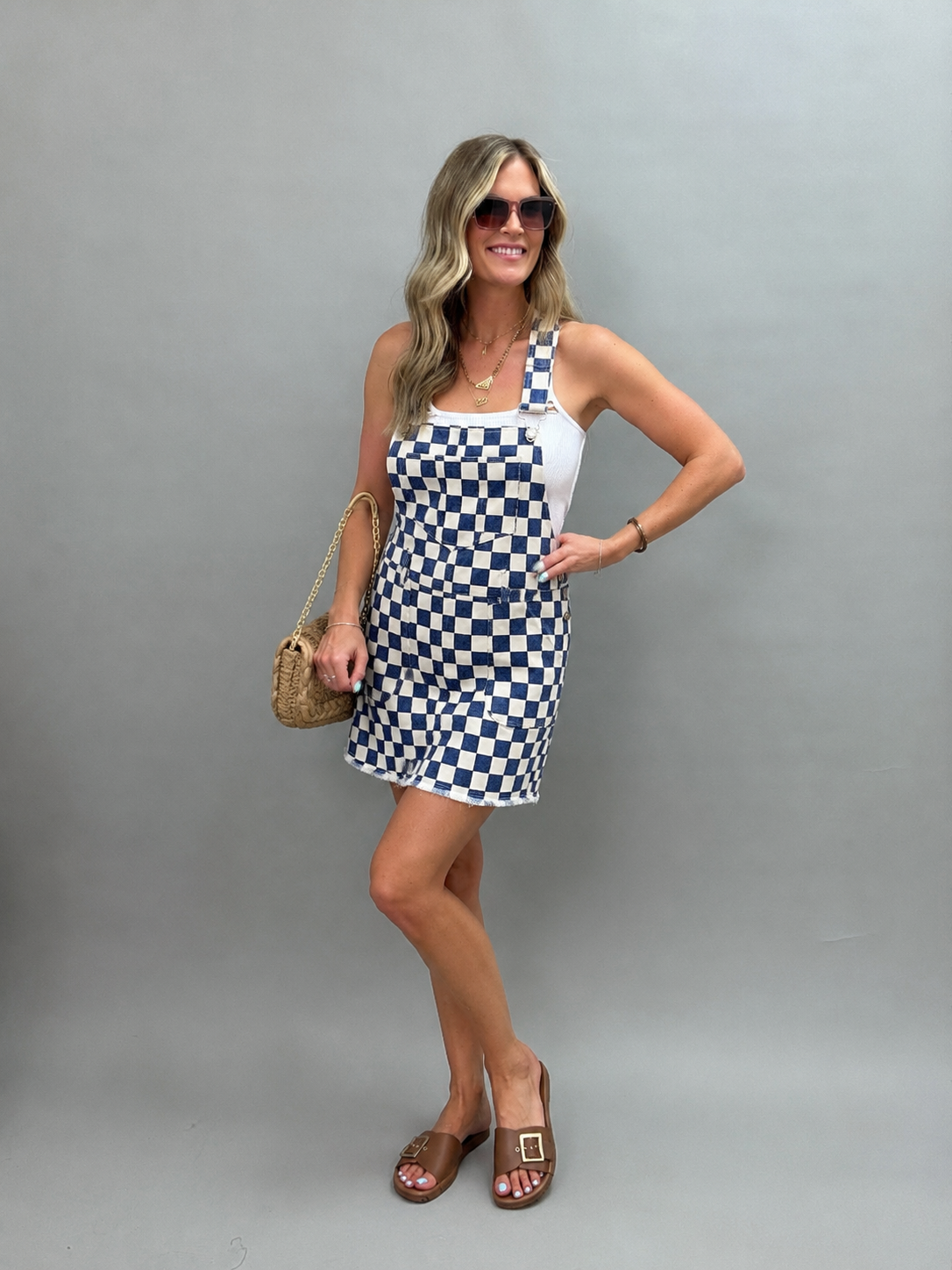 Navy Checkered Overall Skirt