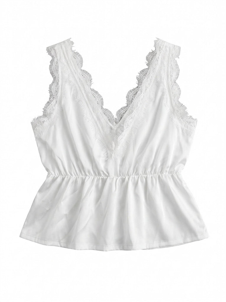 Lace Trim Tie Front Top