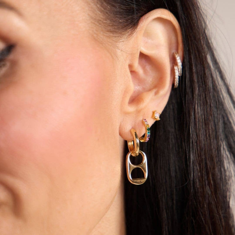 Gold Soda Tab Huggie Earrings