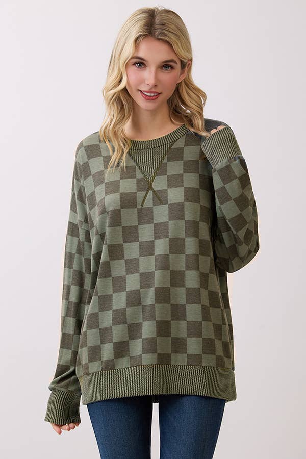 Checker Drop Shoulder Pullover