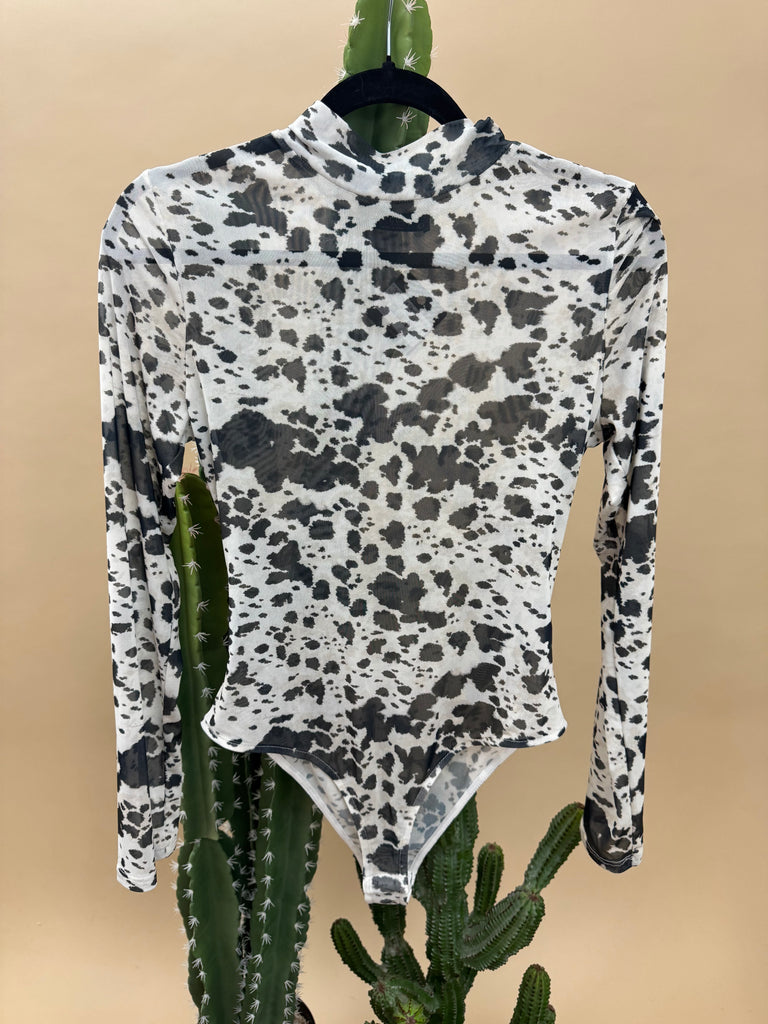 Cow Print Mesh Bodysuit