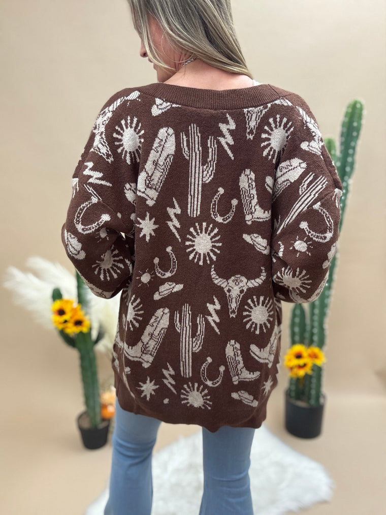 Western Print Cardigan
