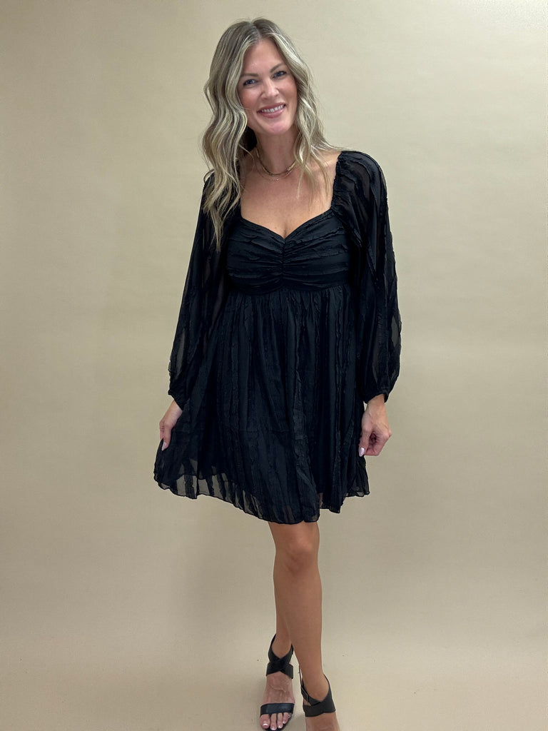 Selene Textured Black Mini Dress