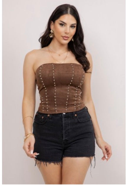 Saddle Studded Suede Tube Top