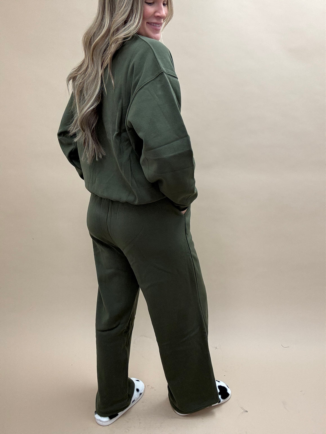 Fleece Olive Sweats Set