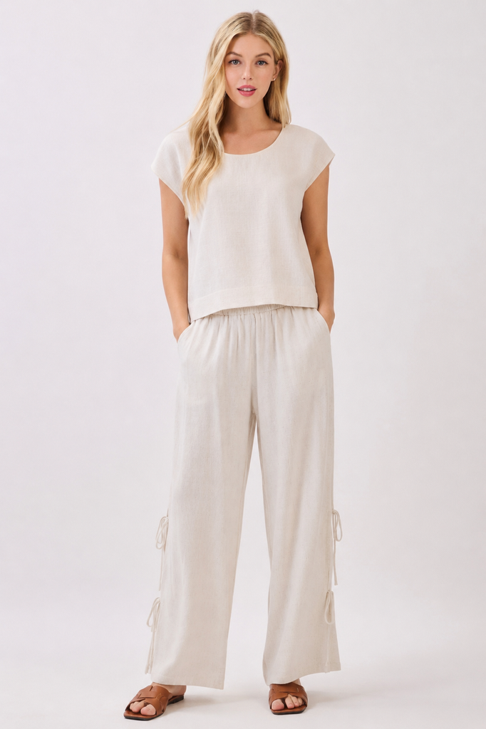 Oatmeal Linen Wide Leg Pant