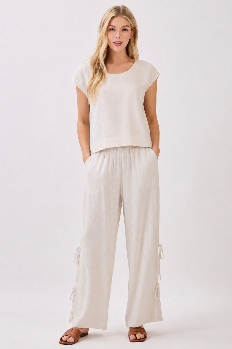 Oatmeal Linen Wide Leg Pant