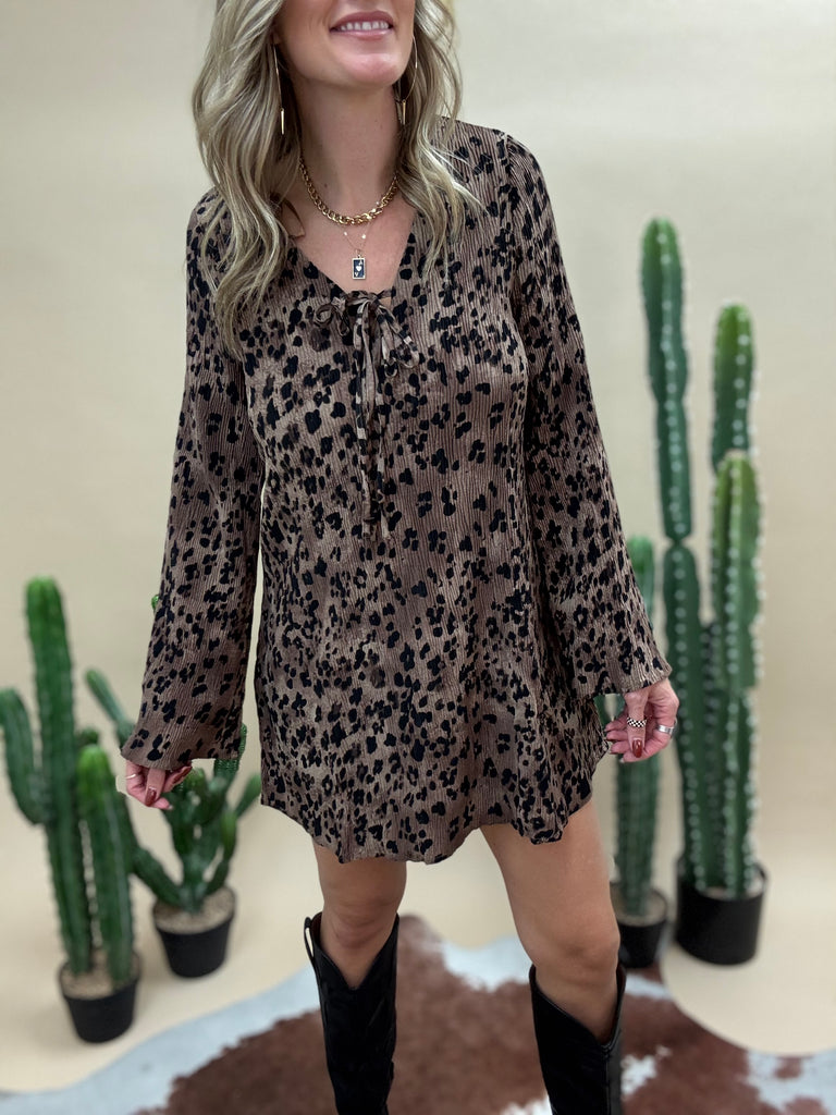 Leopard Pleated Mini Dress