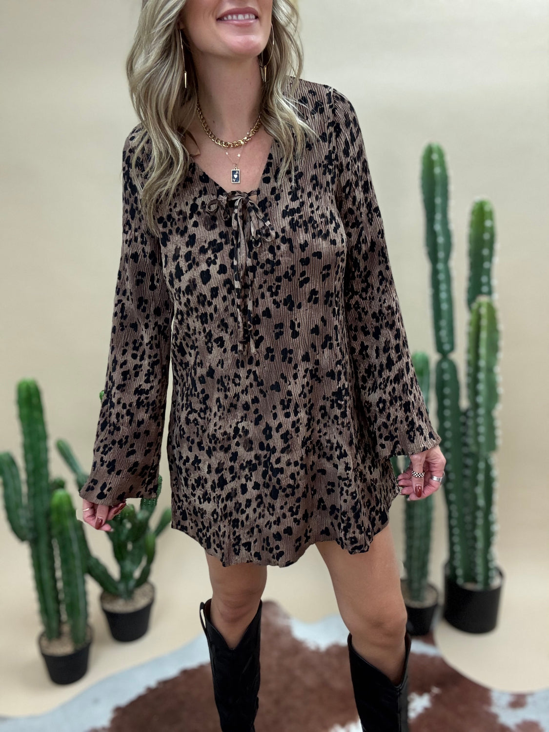 Leopard Pleated Mini Dress
