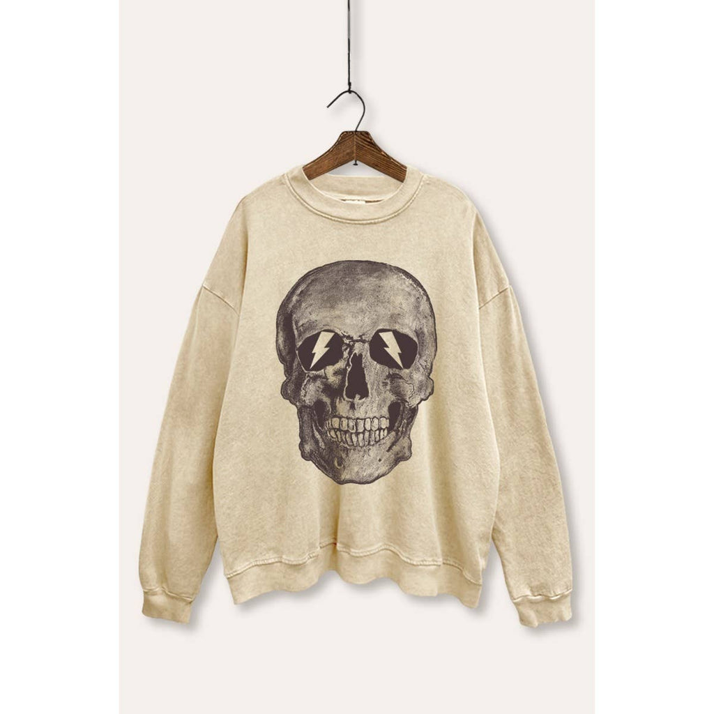 SKULL HEAD GRAPHIC COZY TERRY SWEATER