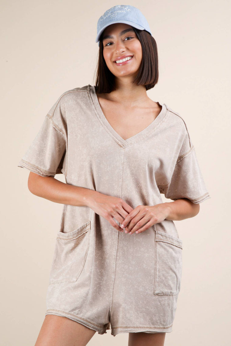 Sand Mineral Washed T-Shirt Romper