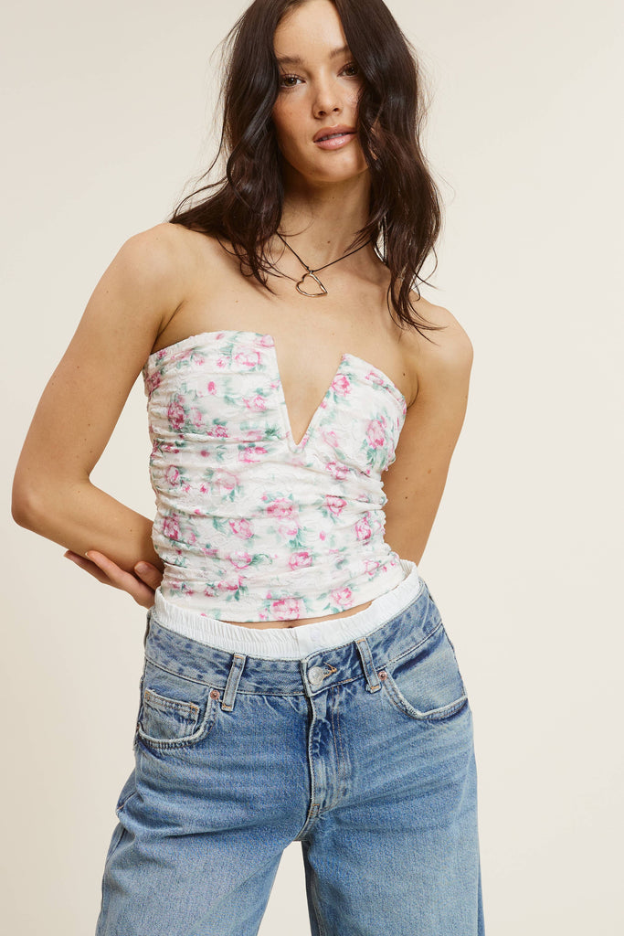 Veronica Floral V Strapless Top