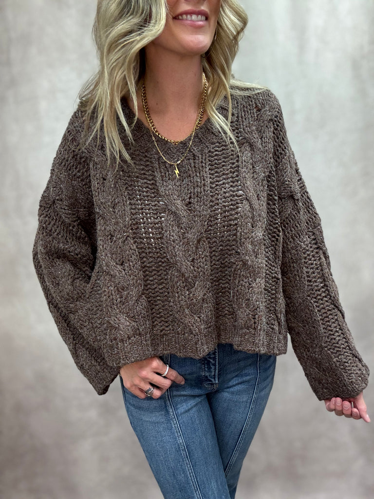 Coco Cable Knit V-Neck Sweater