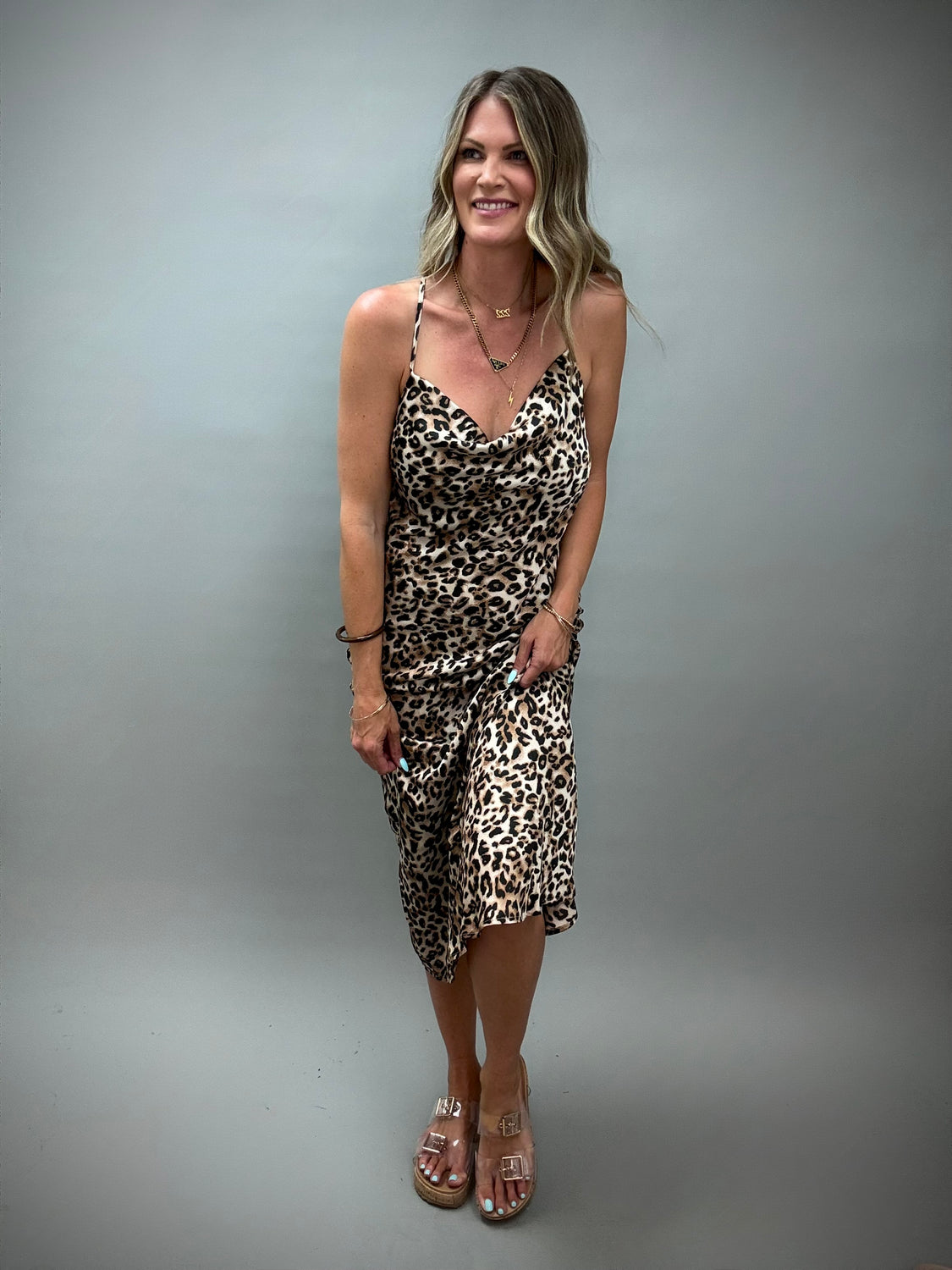 Wild Babe Leopard Cowl Neck Dress
