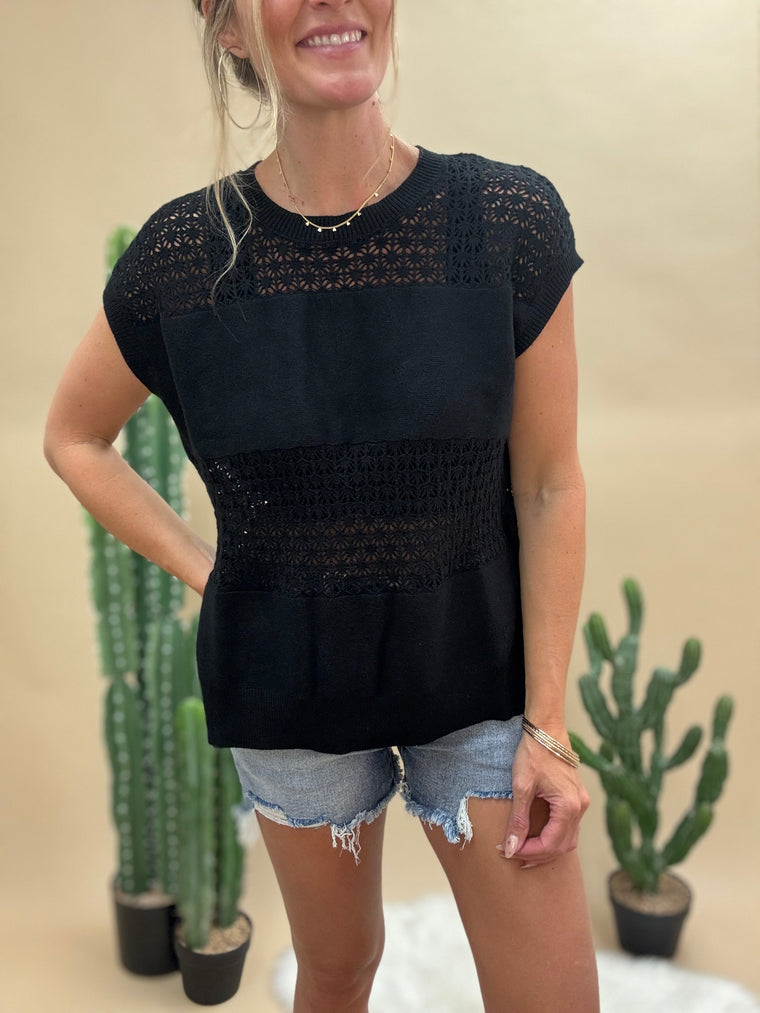 Open Stitch Black Crochet Top
