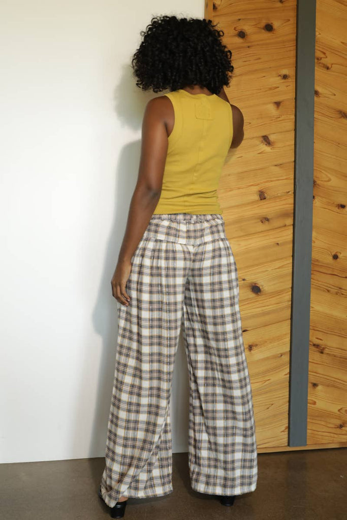 Buttoned Up Plaid Wide Leg Pants