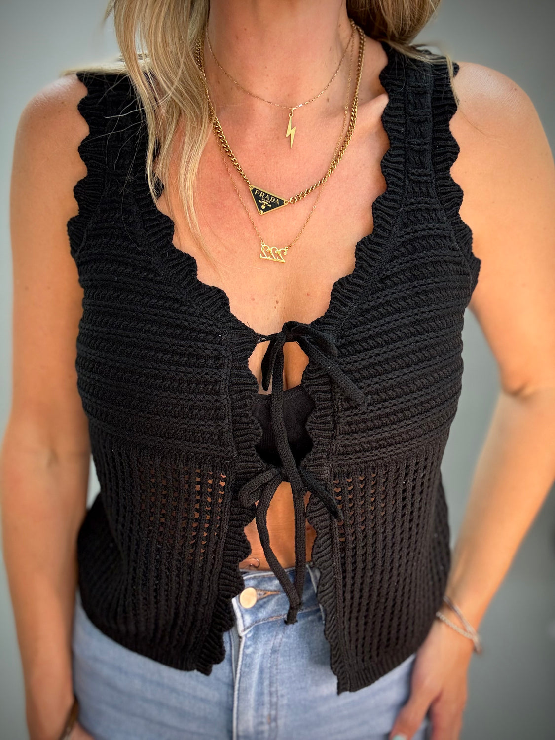 Black Crochet Vest