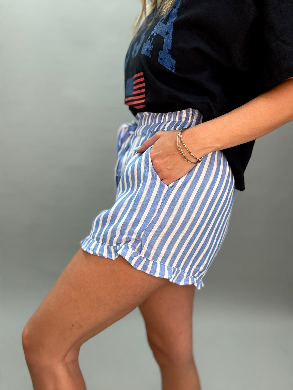 Marina Blue Stripe Ruffle Short