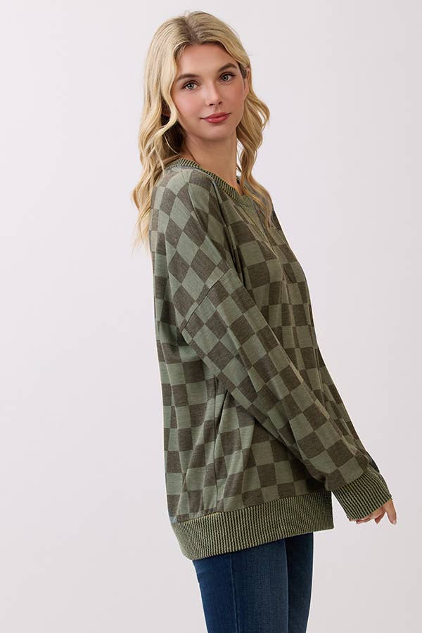 Checker Drop Shoulder Pullover