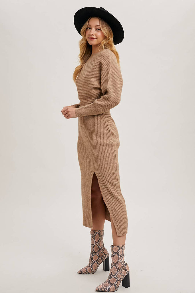 Cold Shoulder Oatmeal Sweater Dress