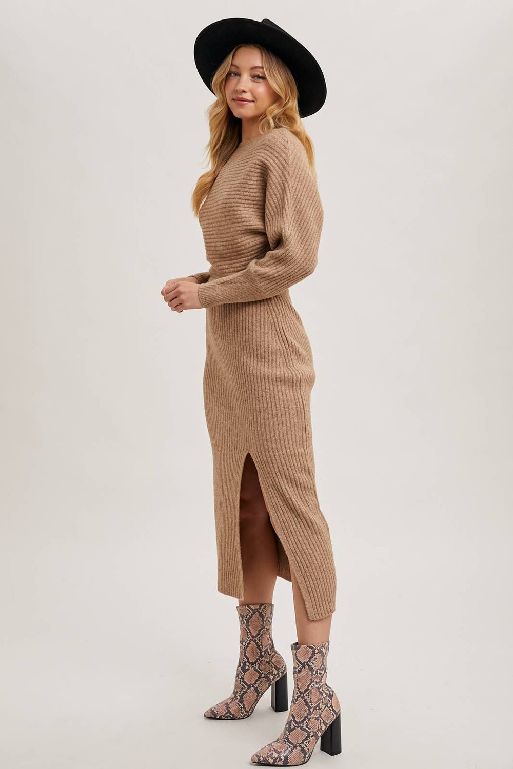 Cold Shoulder Oatmeal Sweater Dress