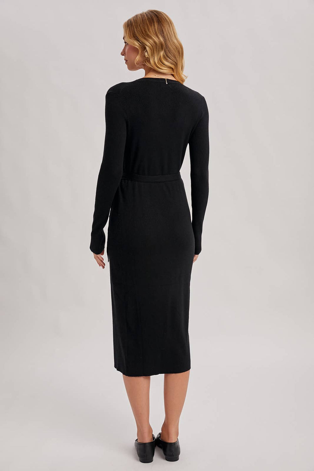 Cozy Black Wrap Sweater Dress