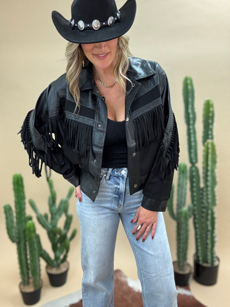 Danica Faux Leather Fringe Jacket