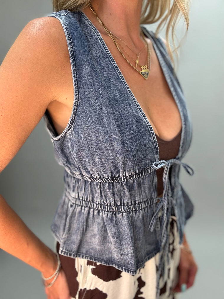 April Denim Tie Top