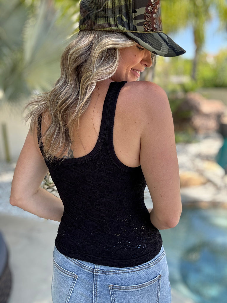 Strapped Lace Built in Bra Tank