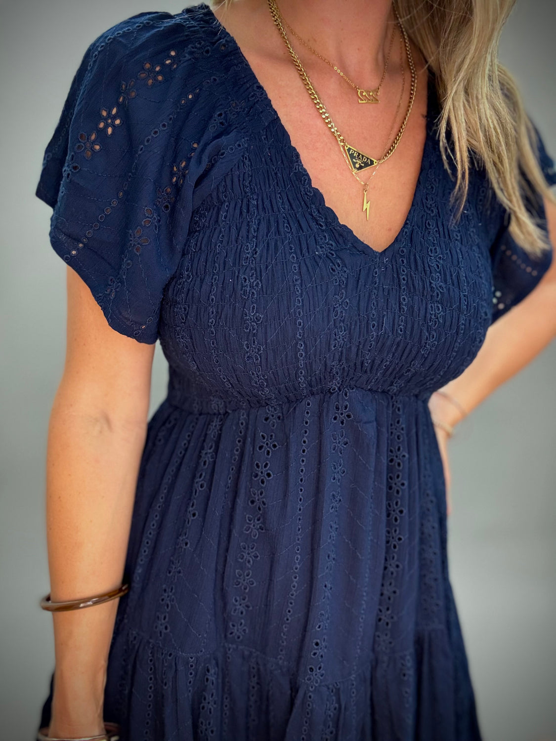 Dahlia Navy Flutter Sleeve Dress