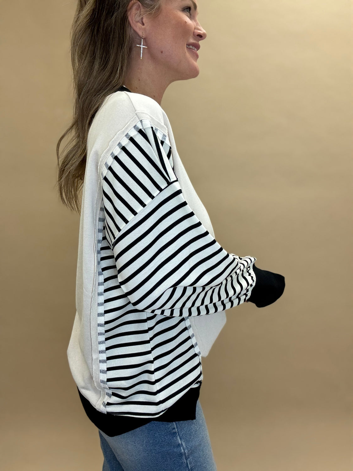 Stripe Doleman Sleeve Pullover