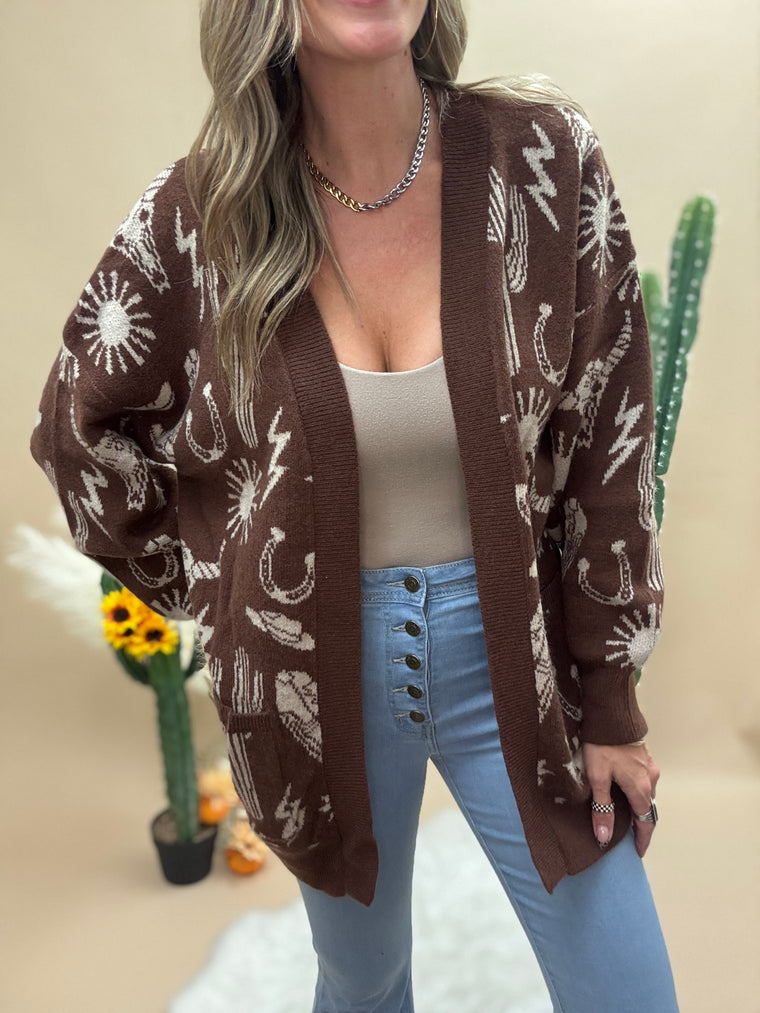 Western Print Cardigan
