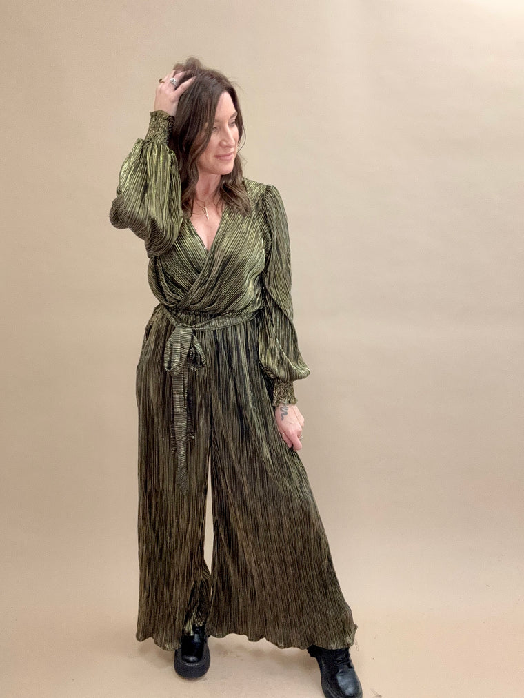 Opal Gold Micro Pleated Jumpsuit