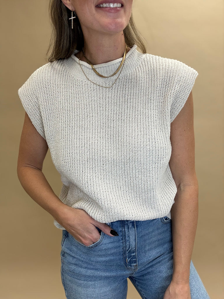 Ecru Mock Neck Sweater Top