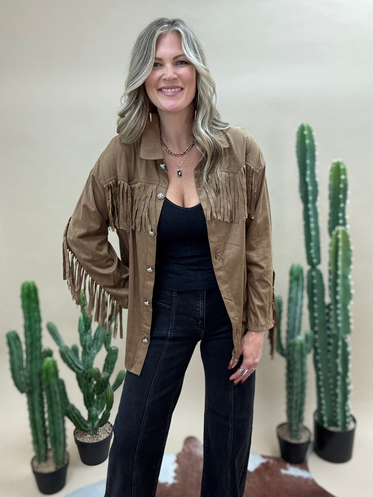 Sueded Fringe Button Down