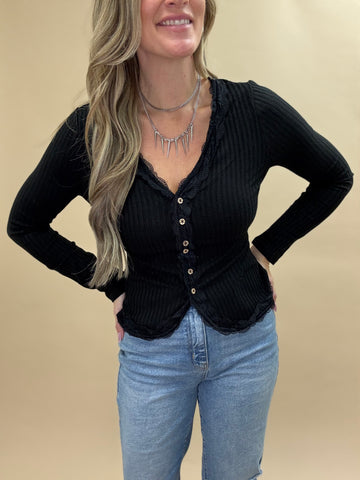 Lace Trim Button Knit Top