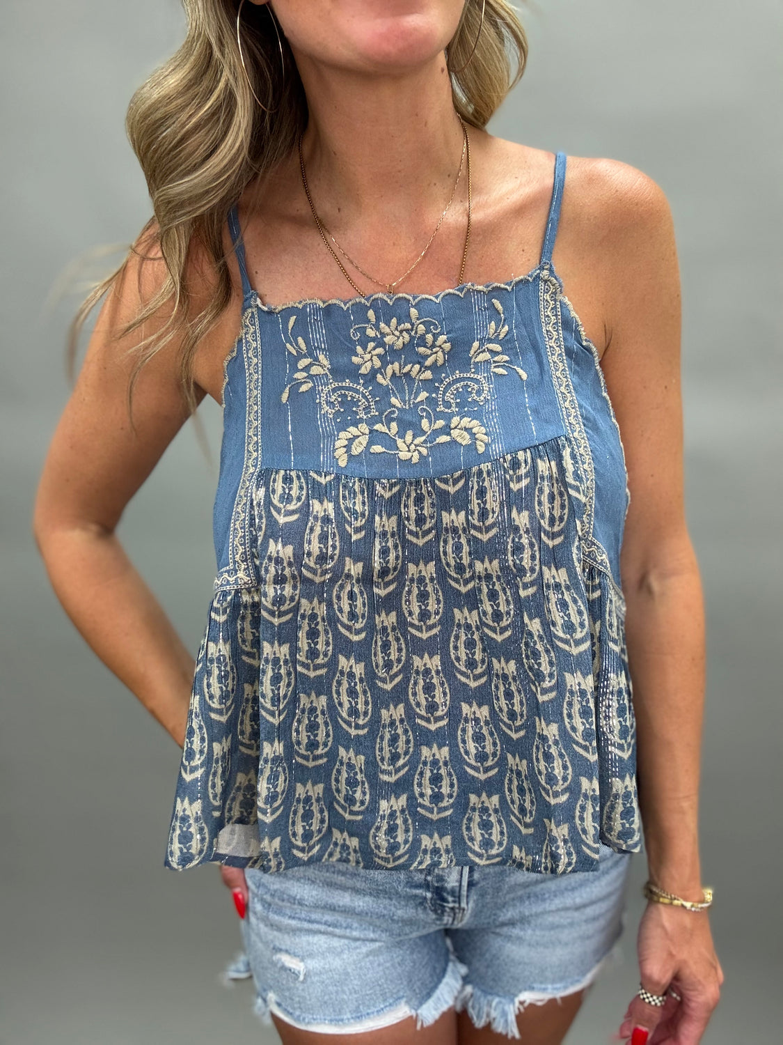 Embroidered Tulip Top