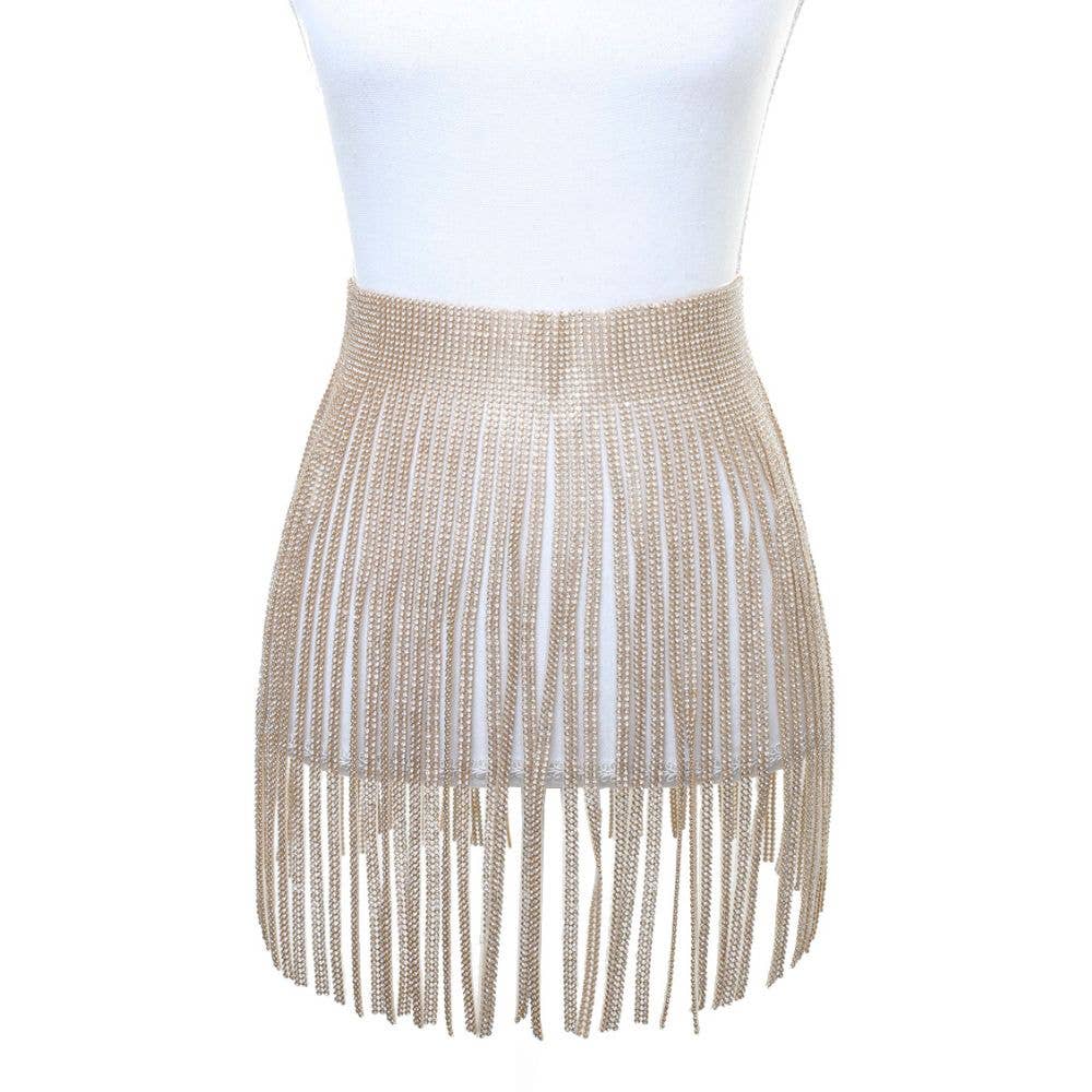 Rhinestoned Gold Fringe Belt