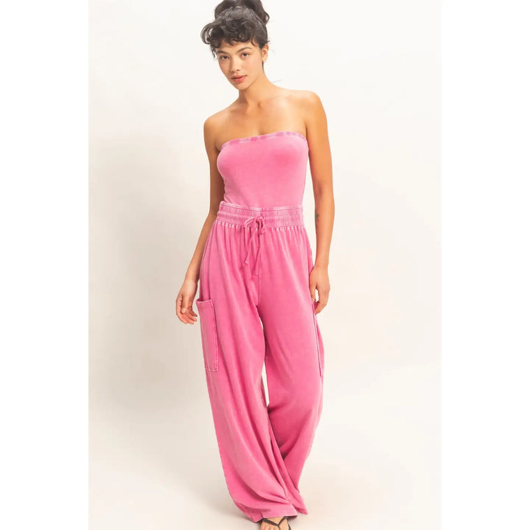Pink Strapless Jumpsuit