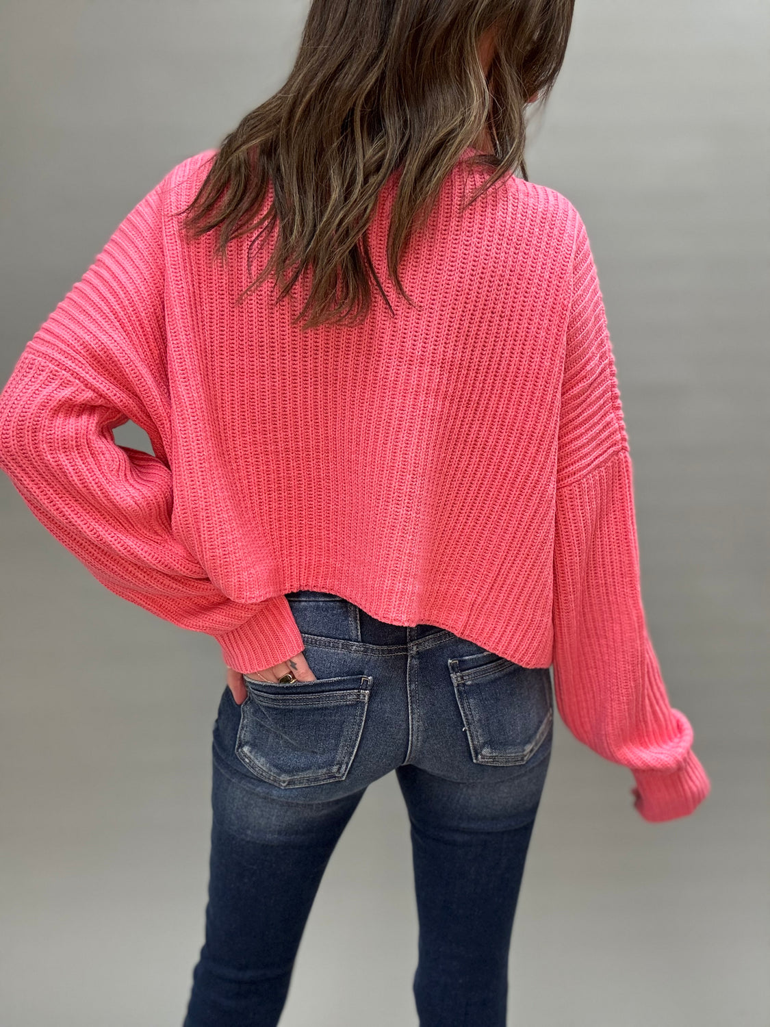 Taffy Pink Knit Crop Sweater