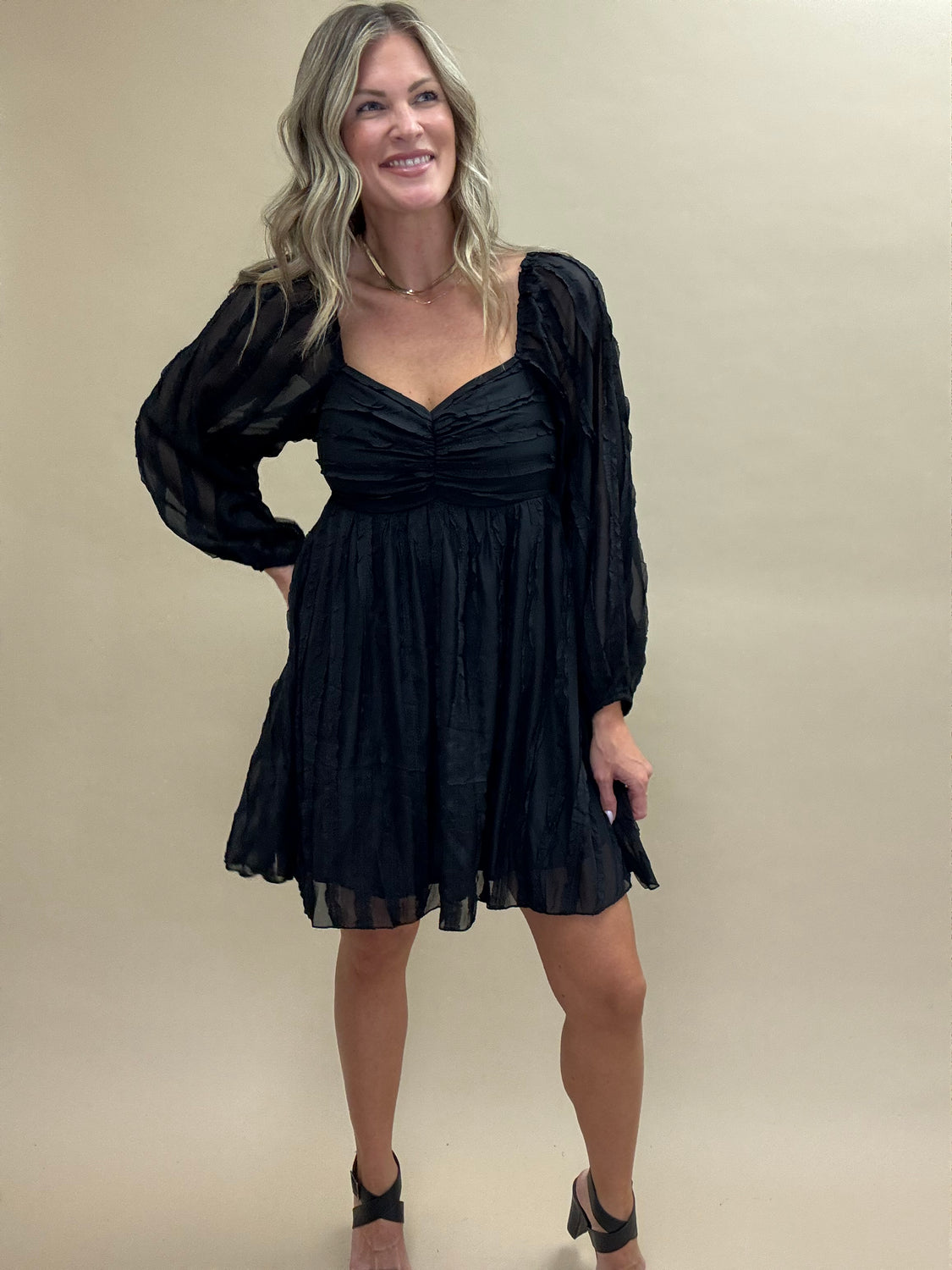 Selene Textured Black Mini Dress