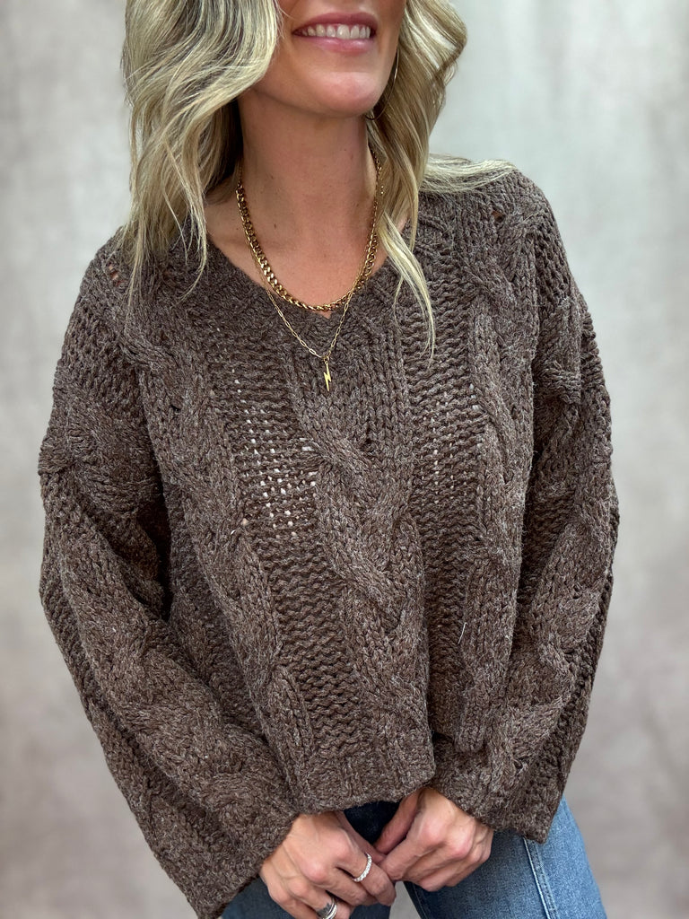Coco Cable Knit V-Neck Sweater