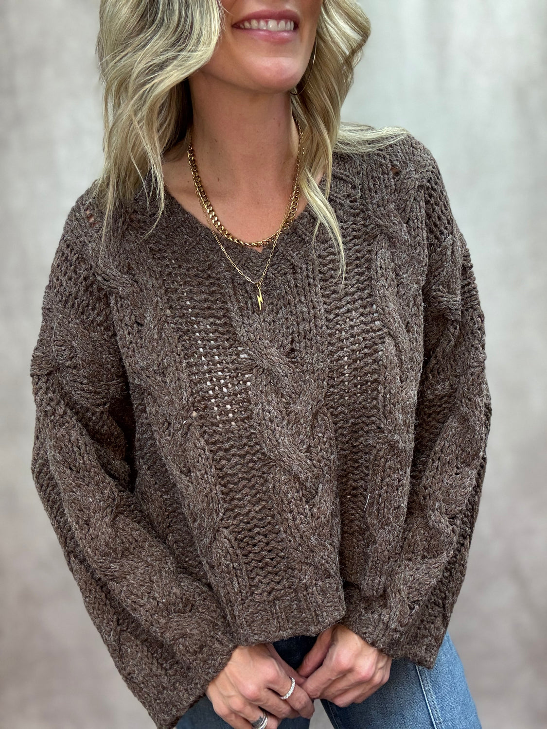 Coco Cable Knit V-Neck Sweater
